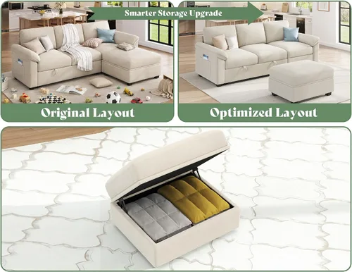 Vista 4 de VanAcc Sofá cama de 81 pulgadas, sofá cama con almacenamiento, sofá Beige