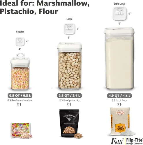 Vista 8 de Felli Flip Tite - Recipiente de almacenamiento de alimentos acrílico con tapa, 6 pulgadas, XL, con sello de anillo hermético y cierre abatible