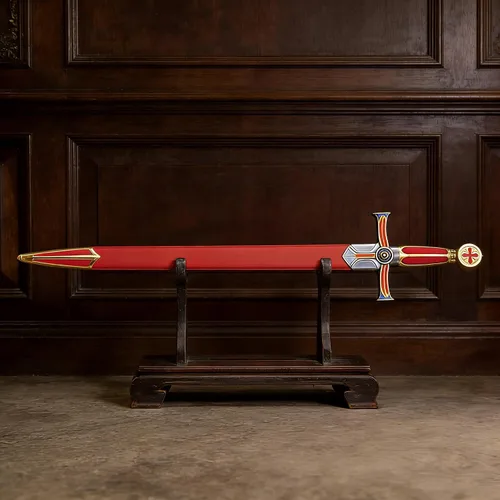 Vista 9 de Medieval Templar Knight Sword – 33-33.3 Inch Black & Red & Gold Crusader Replica for Cosplay, Collection & Display