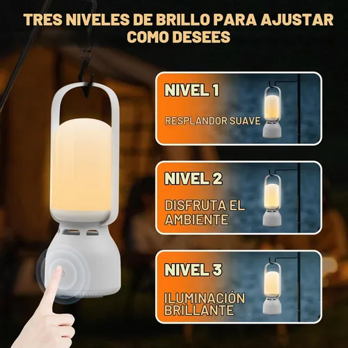 Vista 4 de JackonLux Linterna de campamento con altavoz, linterna portátil recargable para exteriores, 11 modos RGB de color regulable luz nocturna LED