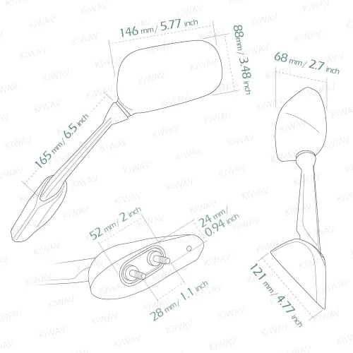Vista 4 de KiWAV Espejo de repuesto OEM FY357 compatible para Yamaha XJ6 Diversion 2010 mano izquierda