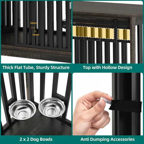 Vista 4 de DWVO Mueble doble para perros de 71 pulgadas para 2 perros medianos, soporte de TV de madera resistente con puertas correderas, mesa decorativa
