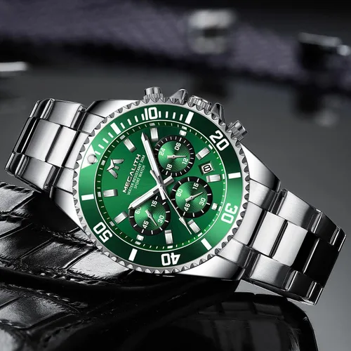 Vista 4 de MEGALITH Relojes para hombre, de acero inoxidable, resistente al agua, analógico, de cuarzo, moderno, de negocios, cronógrafo, con fecha automática