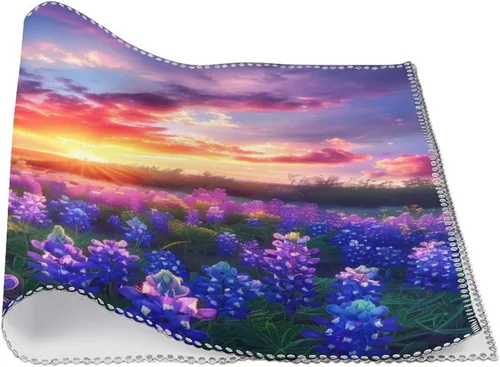Vista 3 de Spring Sunrise Bluebonnets Texas Hill Country Placemats Set of 6 Resistant Table Mats Washable Place Mats for Dinner Party Table Decoration