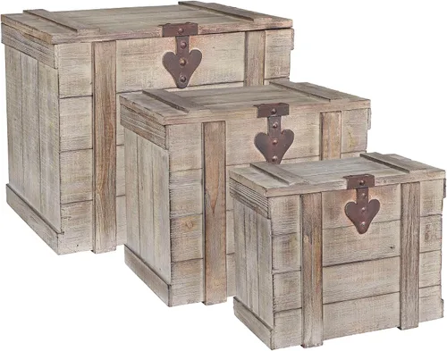 Vista 7 de Household Essentials Baúl decorativo de estilo victoriano, acabado en madera envejecida y acentos metálicos, con tapa completamente abierta y asas