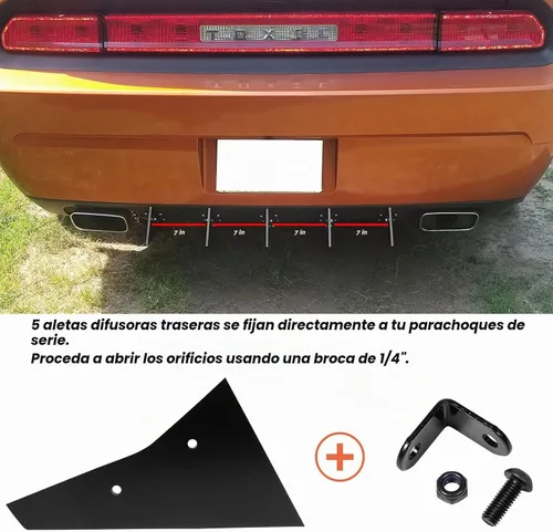 Vista 5 de Juego de difusor trasero de 5 aletas para Dodge Challenger SXT SRT RT Hellcat 2009-2014, difusor de labio de parachoques trasero negro con aletas