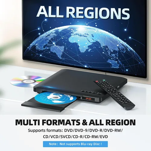 Vista 3 de Reproductor de DVD ultra delgado, reproductores de DVD HDMI AV más delgados para TV, diseño de 0.6 pulgadas con píxeles HD libres de región