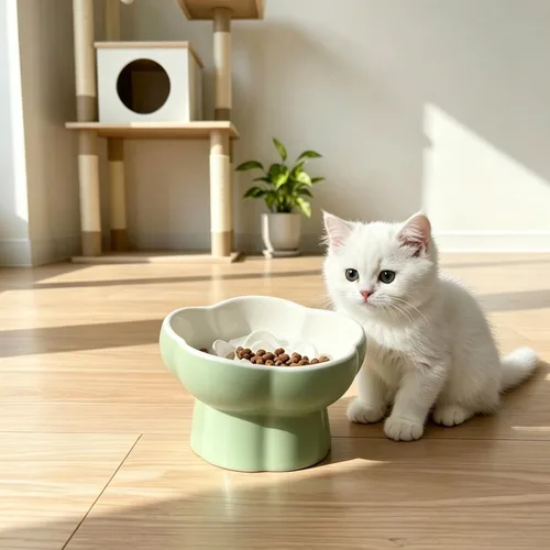 Vista 5 de Cuenco elevado de cerámica para gatos con alimentación lenta, plato