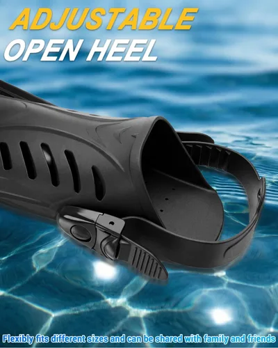 Vista 4 de Alatas de buceo y equipo de esnórquel para adultos, aletas de snorkel, aletas de natación abiertas, ajustables, para hombres, mujeres, niños, aletas