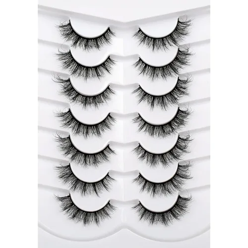 Vista 90 de Pooplunch - Pestañas postizas estilo ojo de gato, extensión de volumen 8D natural, finas, cortas, de visón sintético, tiras de pestañas postizas