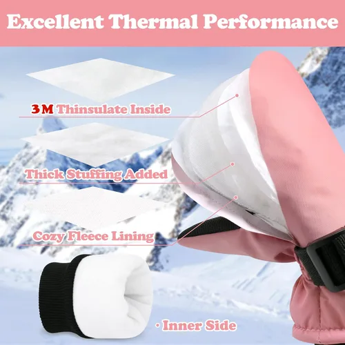 Vista 3 de Sarfel Guantes de invierno impermeables para niños pequeños, guantes de nieve para niños, guantes de esquí para niños, guantes de bebé Thinsulate
