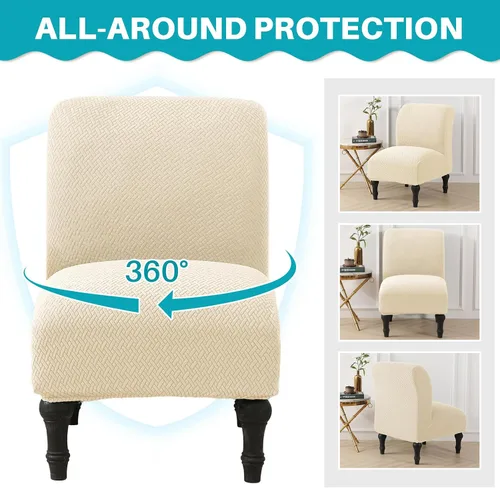 Vista 7 de MIFXIN - Funda elástica para silla sin brazos, funda protectora extraíble y lavable, para sala de estar, hogar, hotel (jacquard beige)