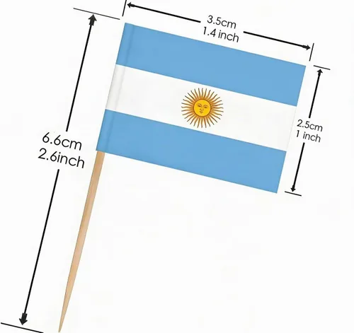 Vista 2 de JAVD CYPS - 100 banderas argentinas con palillos de dientes, mini palillo para cupcakes, banderas argentinas, decoración de fiesta, celebración