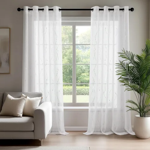 Vista 2 de Deconovo Light Filtering Sheer Curtains 96 Inches Long for Living Room Blanco brillante