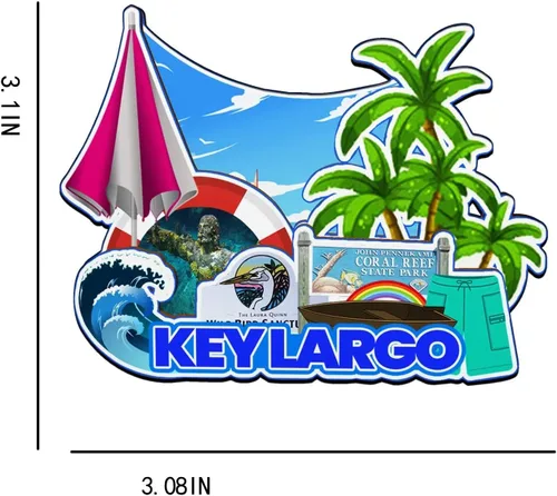 Vista 3 de Key Largo Florida USA imán de nevera imán de madera 3D hitos de viaje coleccionables recuerdos decoración hecha a mano -2691