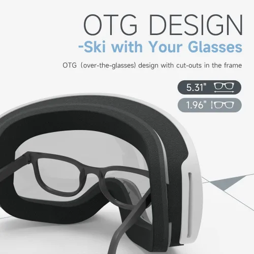Vista 4 de Gafas de esquí de snowboard para hombres, mujeres, adultos, jóvenes, sobre gafas OTG/100% protección UV, antivaho/visión amplia
