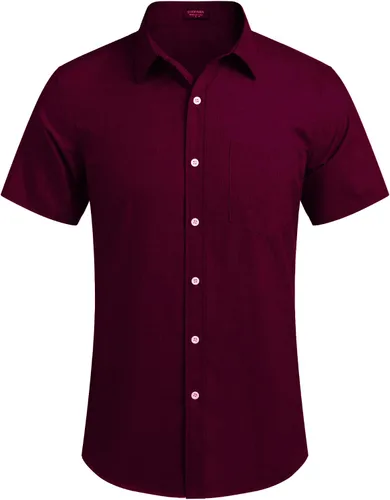 Vista 2 de COOFANDY - Camisa de lino de manga corta con botones estilo informal para hombre ideal para la playa