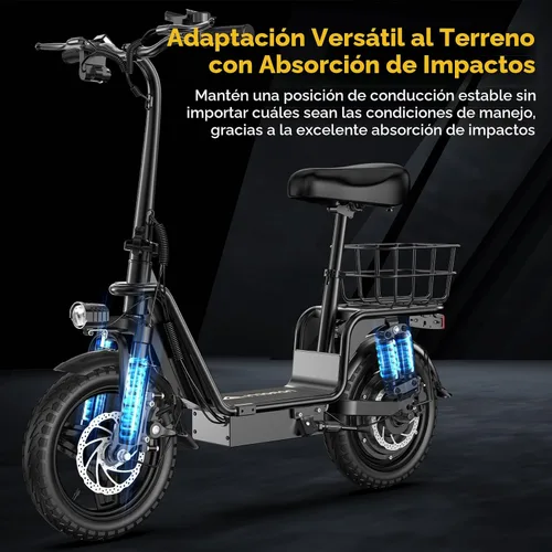 Vista 5 de INSDRGN Scooter eléctrico para adultos con asiento, motor pico de 1000 W, 48 V, 10.4 AH, scooter eléctrico plegable, neumáticos de 14 pulgadas, 20