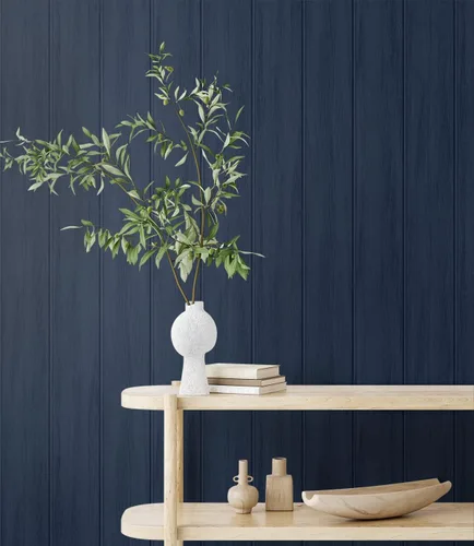 Vista 3 de Papel pintado prepegado con panel de madera sintética (azul naval)