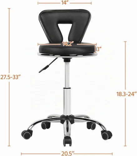Vista 3 de Yaheetech Taburete enrollable ajustable Nail Tech Silla con respaldo, negro