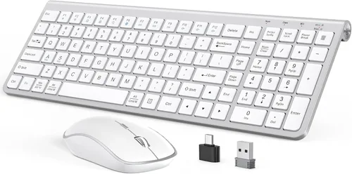 Vista 9 de Combo de teclado y mouse inalámbricos JOYACCESS, teclado de mecanógrafo ergonómico de 2.4G con receptor Type-C y inclinación ajustable