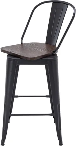 Vista 6 de HAOBO Home Juego de 4 taburetes de bar giratorios de metal con respaldo alto (negro mate con asiento de madera, giratorios de 24 pulgadas)