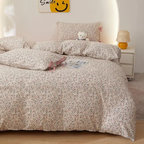 Vista 35 de HighBuy Juego de funda de edredón vintage con volantes y estampado de rayas francesas, 100% algodón con cierre de cremallera, juego de ropa de cama
