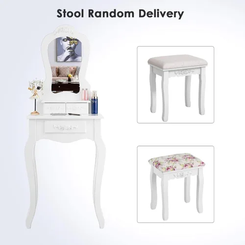 Vista 6 de LDAILY Juego de mesa de tocador con taburete acolchado, mesa de maquillaje con espejo y 3 cajones de almacenamiento, escritorio de escritura