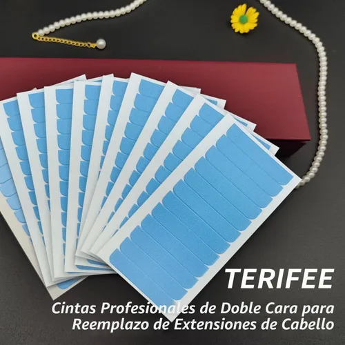 Vista 7 de 120 cintas de extensión de cabello de doble cara, cinta azul de repuesto de cabello humano de 0.31 x 1.57 pulgadas para extensiones de cabello