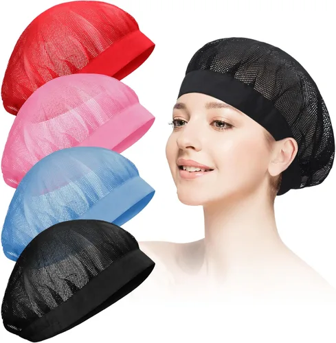 Vista 8 de Chuarry 4 gorros de malla para dormir por la noche, redes de pelo rizado, gorras para dormir para mujeres