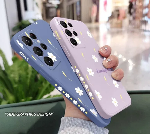 Vista 3 de Funda compatible con Galaxy S21 Ultra con bonito patrón de margaritas, protección de lente de cámara, a prueba de golpes, TPU parachoques de Negro