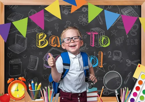 Vista 5 de Telón de fondo de pizarra negra para el regreso a clases, fondo de fotografía para el primer día de escuela, accesorios para cabina de fotos