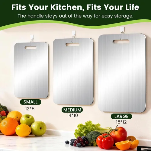 Vista 4 de [Usado] Tabla de cortar de titanio, tablas de cortar de titanio 100% puro para cocina, tablas de cortar de doble cara de grado alimenticio,