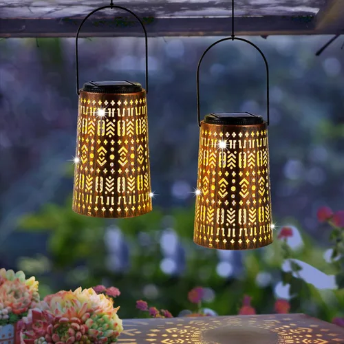 Vista 5 de Faroles solares impermeables para exteriores, farol solar colgante para decoración de jardín, luces decorativas de jardín para patio, césped