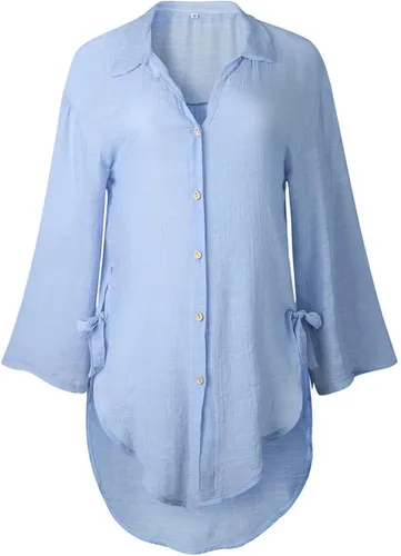 Vista 4 de Camisetas de verano para mujer, de algodón, lino, bohemias, casuales, para salir, a la moda, holgadas, cómodas, para vacaciones, blusa