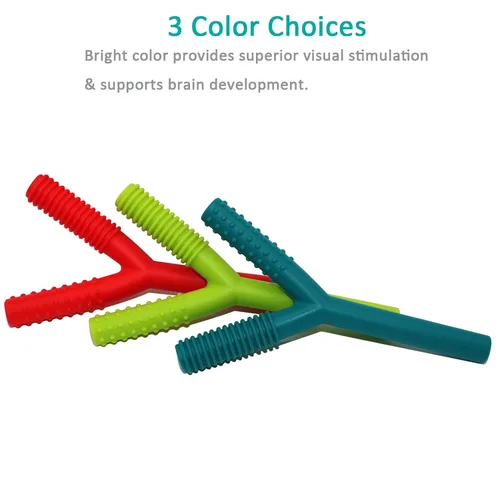 Vista 6 de Tubos mordedores para bebés de 3 a 6 meses, paquete de 3 tubos de silicona huecos para masticar para niños autistas, paja masticable en forma de Y
