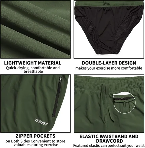 Vista 5 de TENJOY Pantalones cortos de correr para hombre, pantalones cortos de entrenamiento atlético para hombre, pantalones cortos deportivos de 3 pulgadas