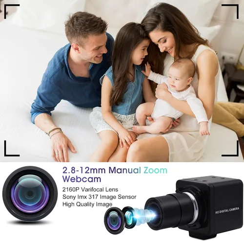 Vista 7 de Cámara USB 4K Zoom Manual Webcam 0.110-0.472 in Foco Variable Cámara PC para computadora Mini UVC USB2.0 Cámara web IMX317 Varifocal USB con cámara
