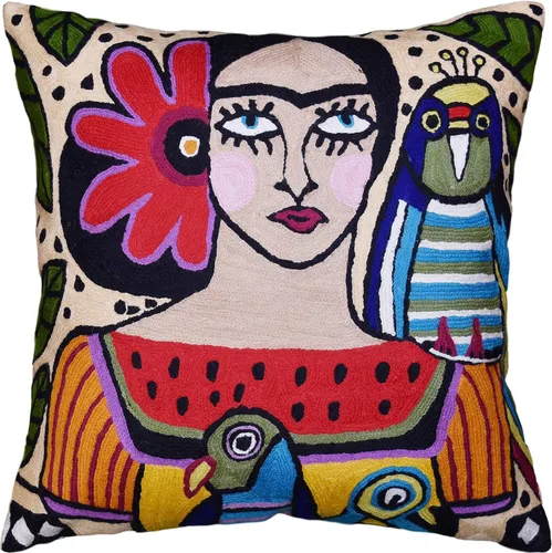 Vista 8 de Frida - Funda de almohada inspirada en el collar de arte mexicano, funda de almohada floral bordada a mano con arte hispano, cojín para silla, cojín