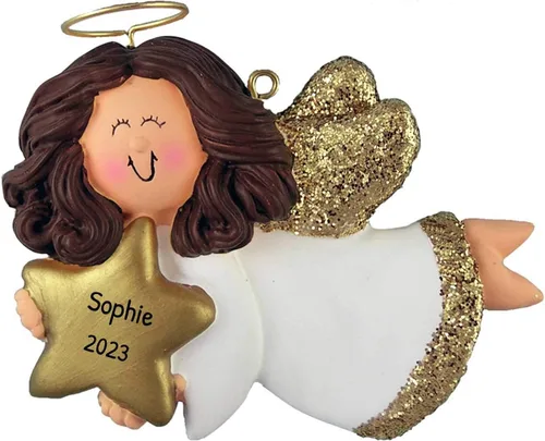 Vista 5 de Adorno de ángel personalizado 2025 – Reloj de adorno de ángel bebé de oso marrón, adornos de bebé de Navidad al aire libre para alas de árbol