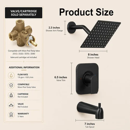 Vista 7 de Compatible con Moen Posi-Temp - Kit de molduras de ducha de válvula de repuesto para grifo de ducha de válvula 2510, 2520, 2570, 2590 con cabezal