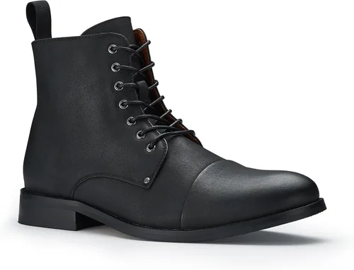Vista 22 de Polar Fox Botas de tobillo para hombre Colección de botas casuales con cordones Estilos de punta redonda y punta lisa 1. Negro y lana