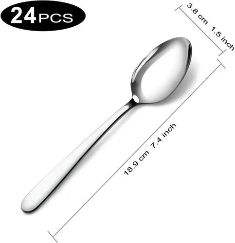 Vista 2 de Pleafind Cucharas de cena – 24 cucharas de 7.4 pulgadas, cucharas de cubiertos de acero inoxidable, cuchara de cubiertos para el hogar, cocina