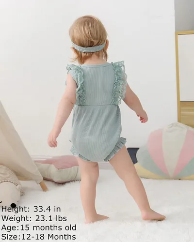 Vista 3 de SANMIO Mameluco de bebé niña recién nacida con encaje para niñas de 0 a 18 meses conjunto de ropa de bebé niña