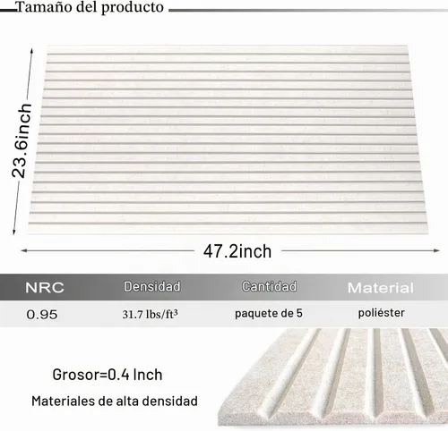 Vista 2 de Paquete de 5 paneles acústicos grandes, paneles de espuma a prueba de sonido de 48 x 24 x 0.4 pulgadas para paredes, paneles de amortiguación