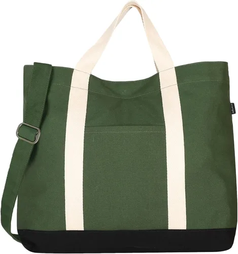 Vista 11 de Eco Right Bolsa de lona extragrande para compras y trabajo, bolsa de playa con asas cruzadas ajustables