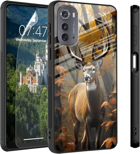 Vista 64 de Funda para Motorola Moto Edge 2022, cubierta trasera de vidrio templado con protector de pantalla, funda protectora a prueba de golpes para Motorola