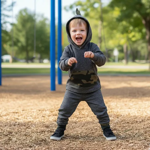 Vista 2 de Ropa de bebé niño para niños pequeños, traje de otoño e invierno, sudadera con capucha de manga larga + pantalones, 2 piezas