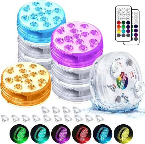 Vista 17 de LOFTEK Luces LED sumergibles con control remoto, 13 luces LED de piscina para piscinas enterradas y sobre el suelo con imanes y ventosas, 16 luces