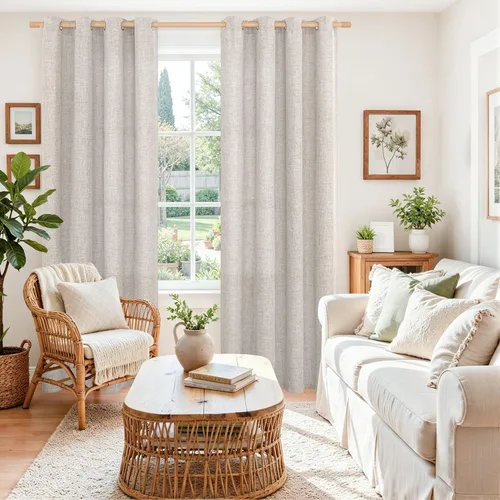 Vista 285 de BGment Cortinas de Lino Beige de 63 Pulgadas de Largo 2 Paneles - Tratamientos para Ventanas con Textura de Arpillera Filtrantes de Luz Cortinas B